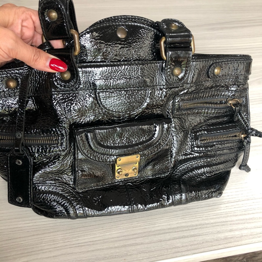 NWOT RARE VIA REPUBBLICA Black patent leather purse/satchel, Italy